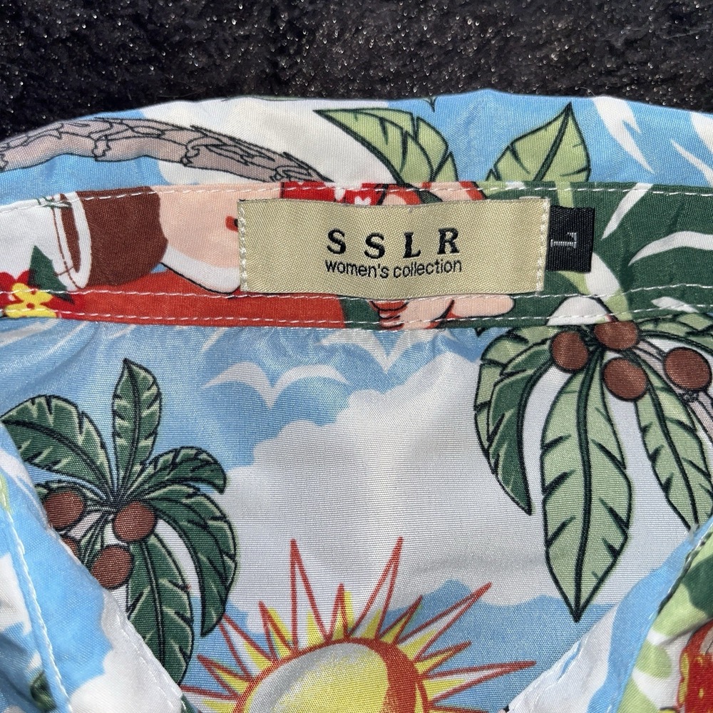 Santa Claus Hawaiian Tropical Short Sleeve‎ Shirt by SSLR Womens L - Picture 4 of 8